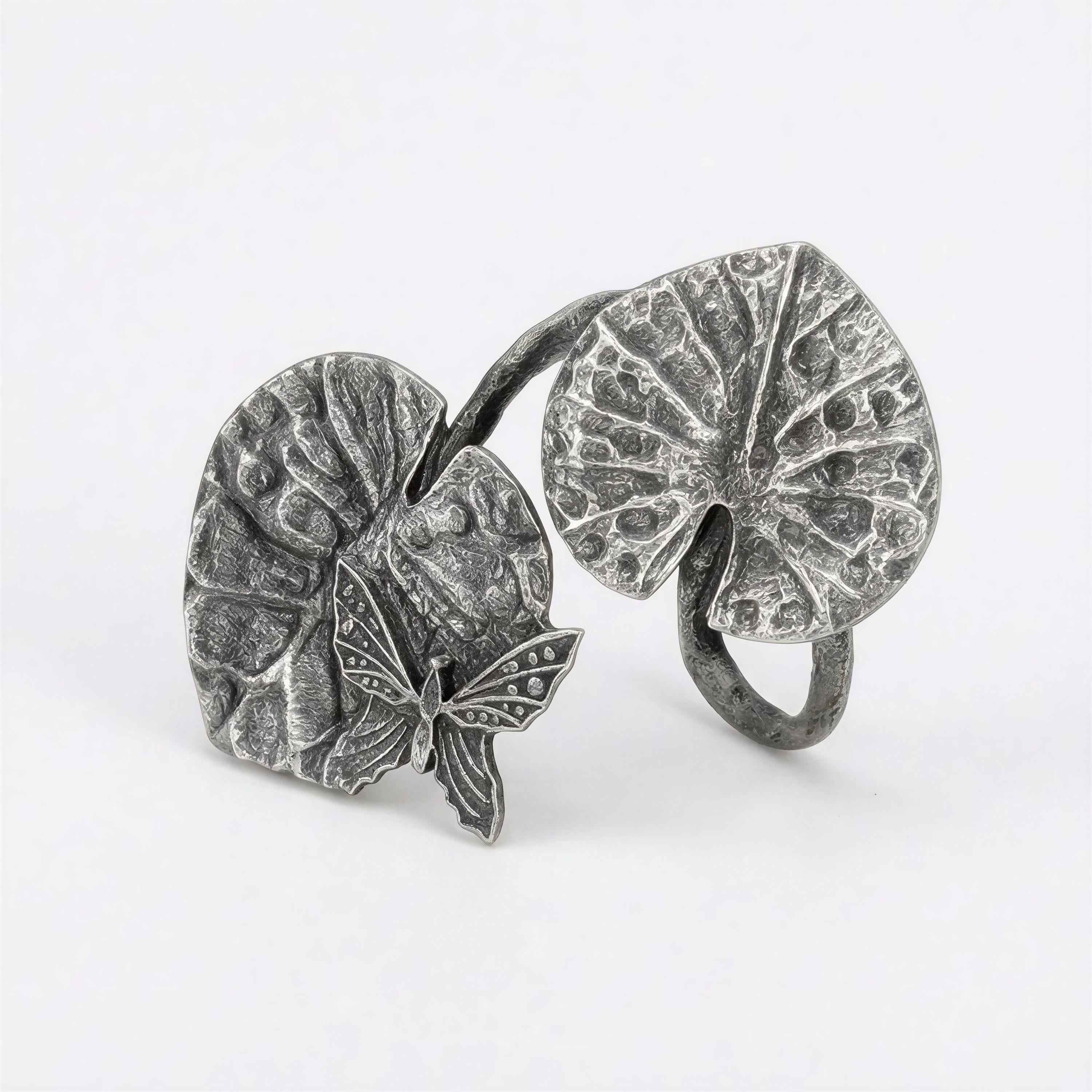Pewter Water Lily Adjustable Napkin Ring Nature Inspired Table Decor Set of 4