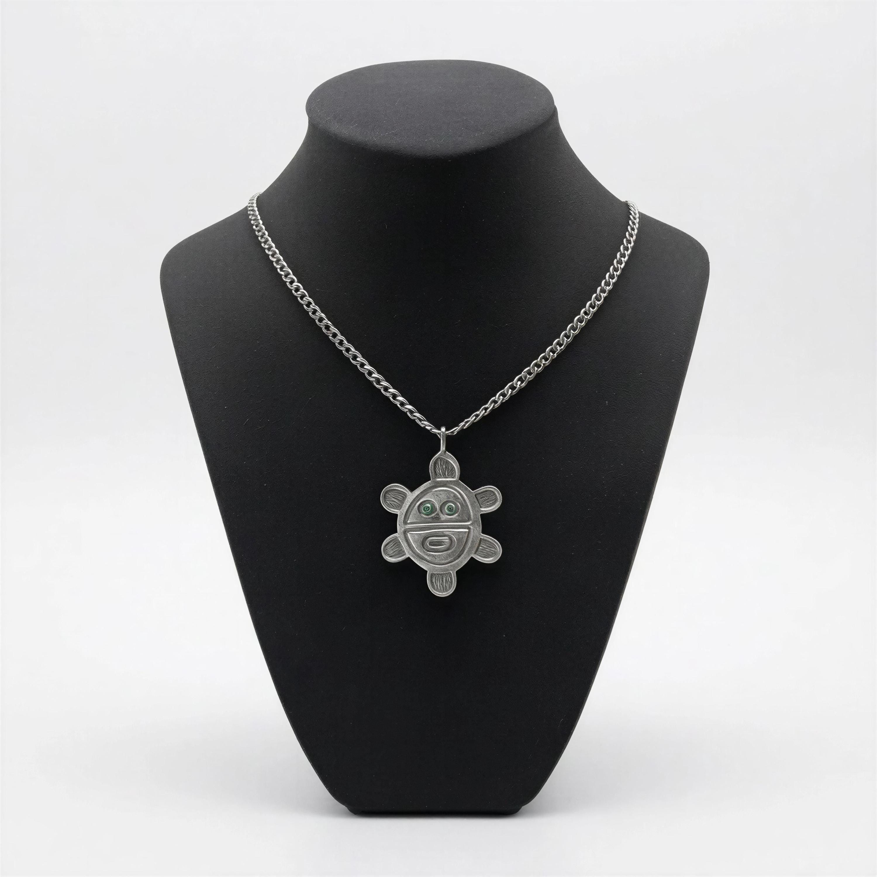 Artisan sun symbol petroglyph pendant on 3.5 mm chain